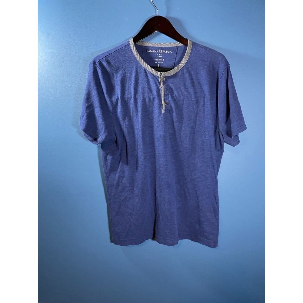 Banana Republic - Men's Blue Short Sleeve Henley T-Shirt - Size L